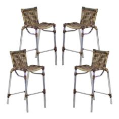 Kit 4 Banquetas Alumínio Alta Com Encosto Para Bar Balcão Edícula Cozinha Capuccino