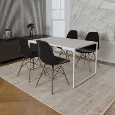 Mesa Industrial Base Ferro Branco 137X90 Tampo Branco 4 Cadeiraseiffel Madeira Assento Preto