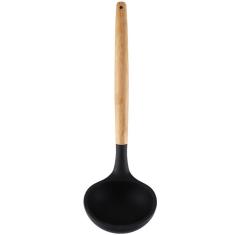 Concha De Silicone Preto Com Cabo De Bambu Utensílio De Cozinha Concha Para Feijão Yoi