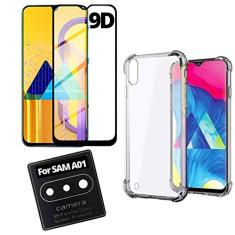 Kit Proteção 3x1 Capa e Película 9d Compatível Samsung Galaxy A01 (Capinha Anti Impacto + Película 9D + Película Câmera)