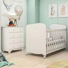 Quarto de Bebê Completo com 1 Berço Americano Uli 1 Cômoda 4 Gavetas Junior Móveis Peroba Branco