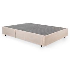 Cama Box Viúva com Guarda Objetos Bege com Colchão Guldi Dream Mola Ensacada (30x128x188) e 2 Travesseiros Guldi Dream Branco e Azul