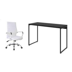 conjunto de mesa studio preta 120 cm com cadeira de escritório diretor giratória cleaner branca