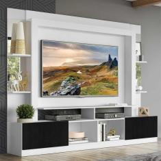 Rack c/ Painel e Suporte TV 65&quot; Prateleiras c/ Espelho Oslo Multimóveis Branco/Preto