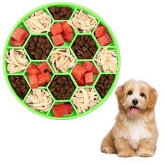 Tigela de alimentação lenta para cães, tigela de quebra-cabeça antiderrapante com favo de mel hexagonal, alimentador lento de silicone com ventosa inferior, tigelas interativas para cães de estimação