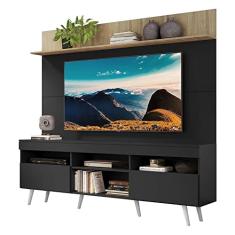 Rack com Painel Tv 65" Madri Multimóveis Preto/rustic com Prateleira e Pés Retrô Branco