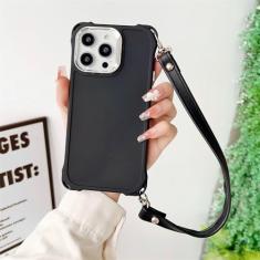 Capa de telefone com suporte de pulseira de silicone para iPhone 15 14 13 12 11 Pro Max 14 Pro Plus com corda de mão capa macia, preta, para iPhone 11