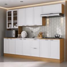 Cozinha Compacta 5 Peças 1 Paneleiro Duplo 2 Aéreos 2 Balcões Soho CabeCasa MadeiraMadeira Freijó/Branco