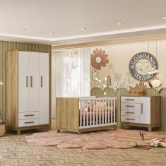 Quarto de Bebê Qencanto Slim Completo Qmovi Freijó Branco Acetinado + 