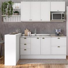 Cozinha Completa Milla Pro 100% MDF Armário e Balcão Branco Carraro