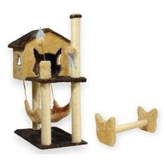 Casa Para Gatos Com Dois Andares Rede E Brinquedo Bolinha Poste Sisal 