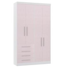 Guarda Roupa Modulado 134,50cm 4 Portas E 4 Gavetas Alpes Luciane Móveis Branco Pf Com Rosa Pf