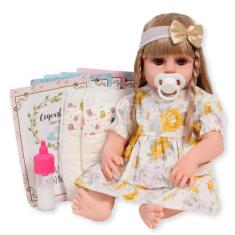 Bebê Reborn Boneca Loira Menina Linda Kit 13 Acessórios - Cegonha Rebo