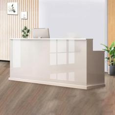 Mesa de recepção de escritório, mesa de recepção moderna, balcão de caixa com balcão, balcão de recepção com gavetas bloqueáveis, vem com armários, adequado para recepção de salão, recepção da