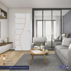 Kit Porta de Madeira Decorada 212x75cm com Batente de Alumínio 3,6cm Cantareira mgm