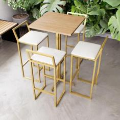Jogo Mesa Alta Bistrô Quadrada Pinus 4 Banquetas Estofado Confort Indu