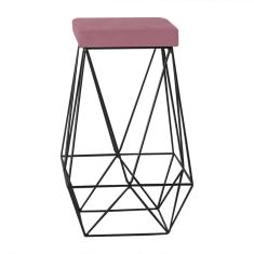 Banqueta Decorativa Kathy Base Preta Veludo Rosê - Gran Belo