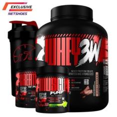 Whey Protein 3W Concentrado Isolado Hidrolisado 1,8Kg + Creatina Pura 300g + Pré Treino 300g + Copo-Unissex
