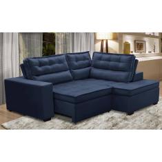 Sofá de Canto Retrátil e Reclinável com Molas LD 2,50x2,00m Viviane Suede Azul Madelina Decor