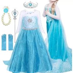 Vestido Infantil Princesa Frozen Elsa Mais Acessório Fantasia Para Meninas Cosplay Carnaval Festas Infantil Temáticas