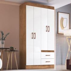 Guarda Roupa Solteiro 4 Portas 2 Gavetas Córdova Off White/Nogueira