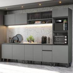 Armário De Cozinha Completa 300cm Cinza Nice 02 Cinza