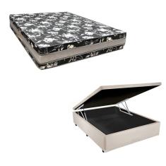 Cama Base Box Baú Casal Super Black Sintético Bege + Colchão Casal Super Black D33  28x138x188