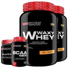 KIT 2x Whey Protein Waxy Whey 2kg + Glutamina 500g + BCAA 4800 250 Cápsulas - Bodybuilders (Paçoca)