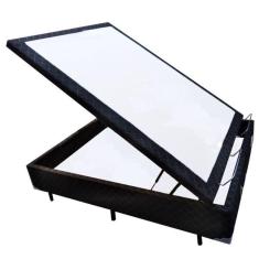 Base Box Baú Blindado Casal AColchoes Poliéster Preto 49x138x188