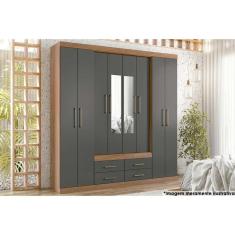 Guarda Roupa 8 Portas E 4 Gavetas C- Espelho Nápoles Jatoba-grafitte - Santos Andirá