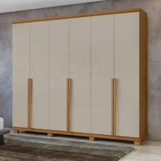 Guarda-roupa 6 Portas 4 Gavetas 100% Mdf Alonzo com Pés Amêndoa Clean/off White