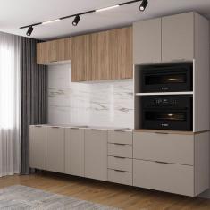 Cozinha Modulada 5 Peças sem Tampo sem Rodapé Ipanema Cabecasa Madeiramadeira Cinza Trama/ Acácia