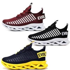 Kit 3 Tênis Trança Preto Branco, Amarelo e Bordo, 39