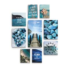 Kit 9 Quadros mar ponte placas Decorativas