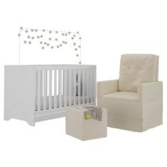 Berço 3x1 com Poltrona de Amamentação e Puff Multimóveis MP4076, Branc