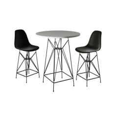 Jogo Mesa Bistrô Eames Branca 60cm 2 Banquetas Preta Base Ferro Preto 