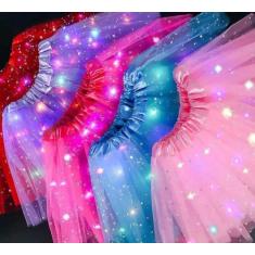 Saia De Tule Com Led Colorido Infantil c/Bateria - MC Presentes, Azul