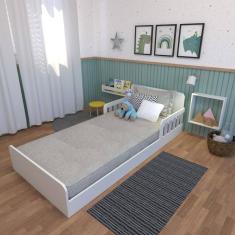 Cama Infantil Montessoriana Solteiro New Cori Yescasa Branco/Cinza Cristal