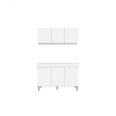 Balcão Gabinete Manu 120 Cm C-tampo E Armário Aéreo Andreia 120cm Branco