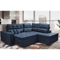 Sofá De Canto 2,60x2,36m Retrátil E Reclinável Com Molas Cama Inbox Platinum Direito Suede Azul