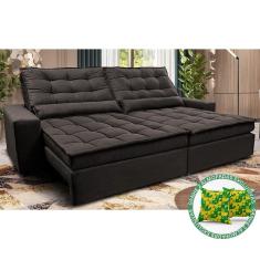 Sofá Retrátil E Reclinável 2,12m Molas Ensacadas Cama Inbox Catar Velusoft Café