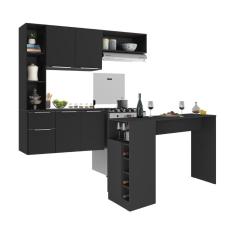 Armário De Cozinha Com Bancada Americana/mesa Gourmet Sofia Multimóveis Mp2195 Preto Preto