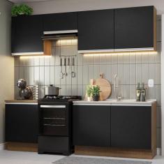 Armário de Cozinha Completa 240cm Rustic/Preto Glamy Madesa 09, Rustic