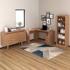 Conjunto 3 Peças com Escrivaninha em L, Estante Livreiro e Balcão para