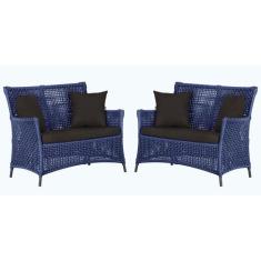 2 Sofás Área Externa Igapó Alumínio Pintura Preta Corda Náutica Estofa