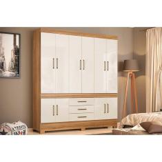 Guarda Roupa Casal New Murano 10 Portas de Abrir 3 Gavetas MDP Amêndola-Off White Demóbile