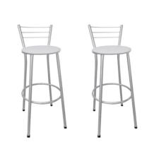 Kit 2 Banquetas Altas Prata com Encosto Assento Branco - Fortmix