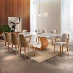 Conjunto Sala de Jantar Mesa Madeira Maciça Sarah e 8 Cadeiras Roma Mo