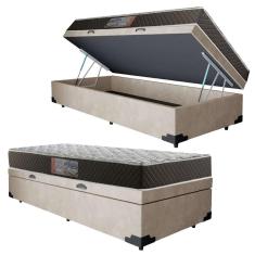 Cama Box Baú Solteiro Colchão Molas Ensacadas Acolchões + Box Suede 65x88x188