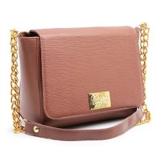 Bolsa Flap Transversal Feminina Alça em Corrente Com Ziper e Botão Magnético